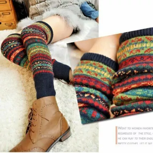 Women's Boho Winter Warm Leg Warmers Cable Knit Knitted Crochet High Long Socks. 3