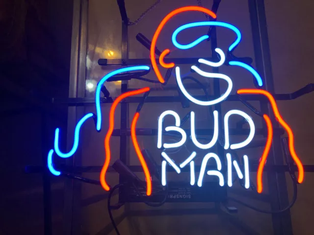 Bud Man Hero Beer Logo 20"x16" Neon Light Sign Lamp Wall Decor Bar Handmade