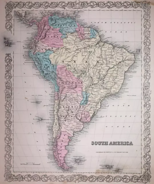 Old (Lg14x17) 1857 Colton Atlas Map ~ SOUTH AMERICA ~Inv#410