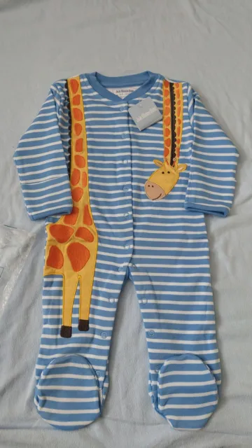 Jojo Maman Bebe Blue Stripe and Jiraffe print Sleepsuit  Size 6-9 Months