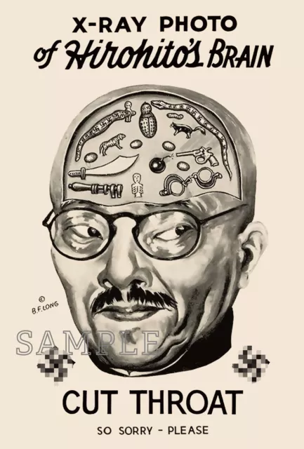 1940s WWII Japan Tojo 's brain American cartoon propaganda postcard [P91]