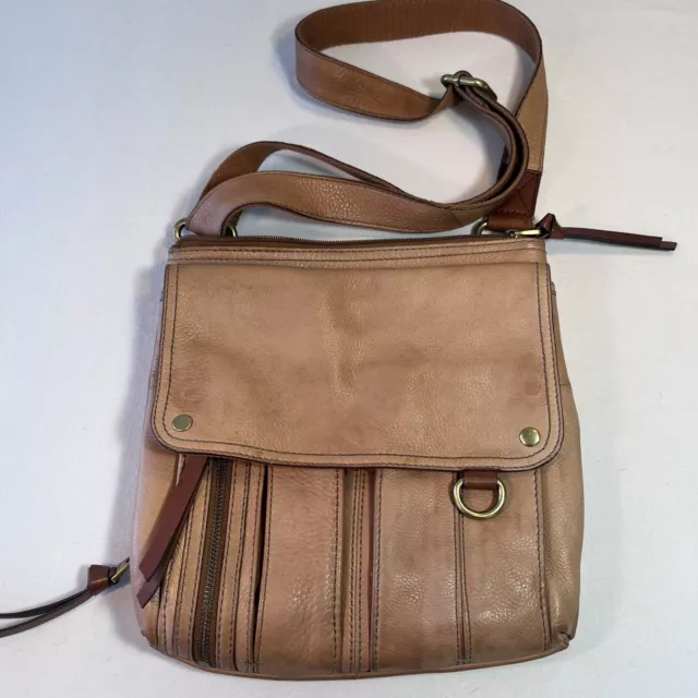 Fossil Morgan Traveler Crossbody Bag Tan Pebbled Leather Top Zip