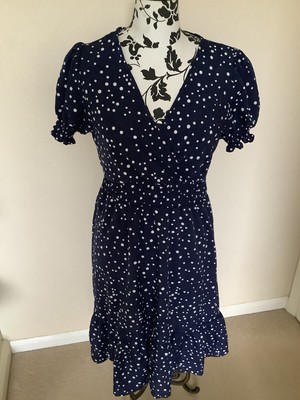 SHEIN LADIES Navy with White Spot DRESS SIZE L