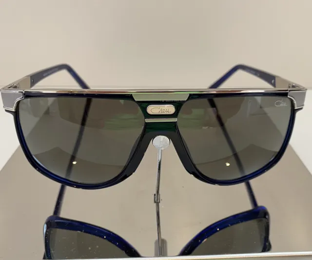 Cazal 673 Legends Sunglasses 002 Shiny Blue/Silver Frame With Grey Lenses