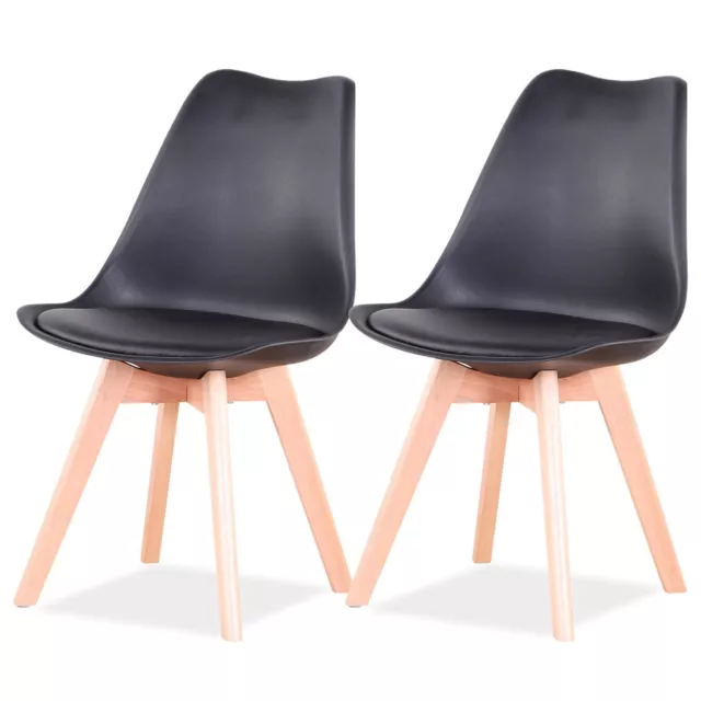 2er Set Stühle Esszimmerstühle Küchenstühle mit Beinen aus Massiv-Holz Schwarz