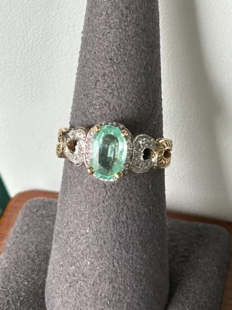 14k Yellow Gold Mozambique Paraiba Color Tourmaline and Diamond Ring Size 7