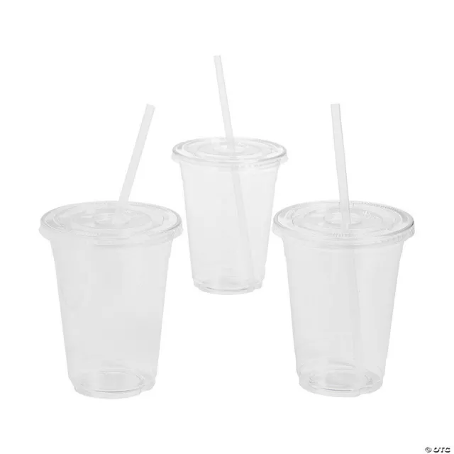 16 Oz Clear Plastic Cups PET Disposable Cold Cups With Lids and Straws for Party