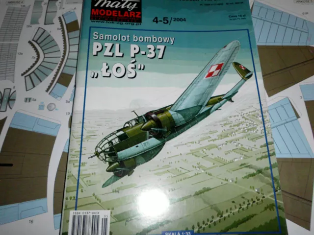 PZL 37 A LOS - polnischer Bomber   Karton Modell  mit Selbstklebende Teile  1:33