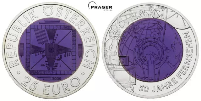 PRAGER: Österreich, 25 Euro 2005, 50 Jahre Fernsehen, Silber-Niob [P57] #k