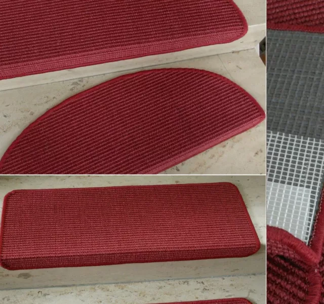 Tappetino scale MITEX tappetino per gradini Sisal Bouclé finemente Manaus rosso semicircolare o rettangolare