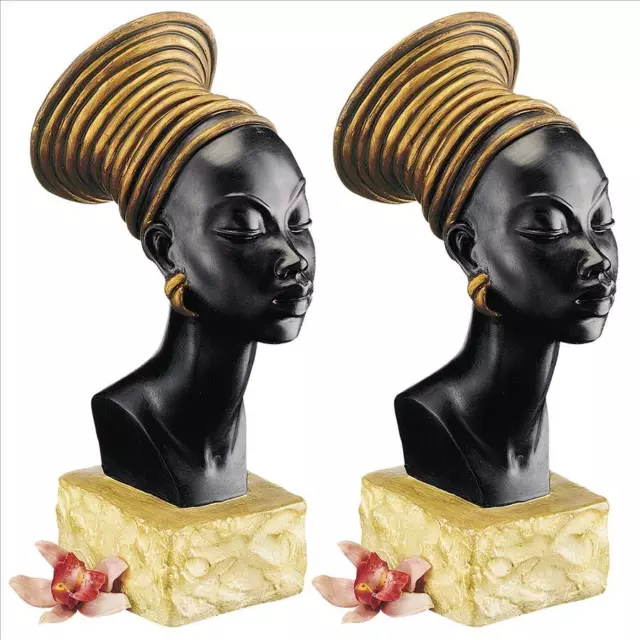 Design Toscano Nubian Kandake Sculptural Bust: Set of Two