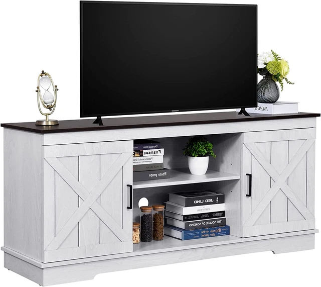Farmhouse TV Stand for 65 Inch TV, Mid Century Modern Entertainment Center for 3