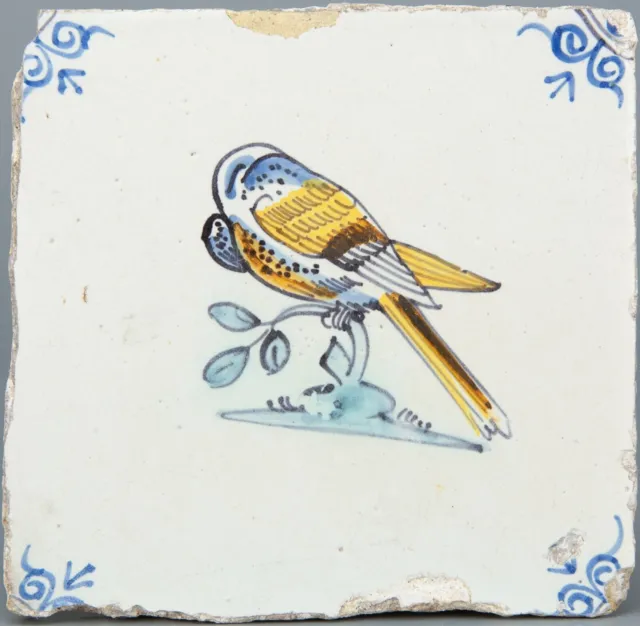 Nice Dutch Delft polychrome bird tile, bird, mid 17th. century.