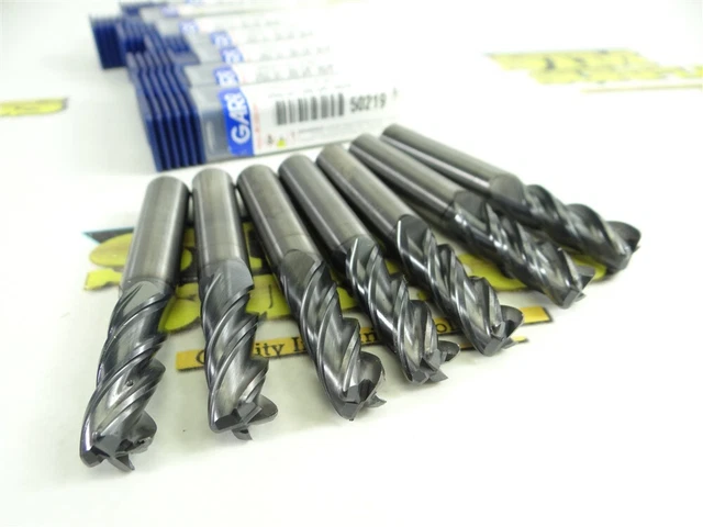 Lot Of 7 Garr Solid Carbide +Alcrn 4 Flute Corner Radius End Mills 3/8" X .060"R