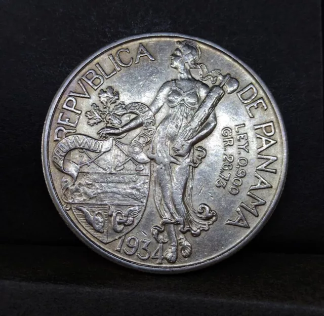 Panama Large Silver 1 Balboa 1934 Good Coin Great Condition