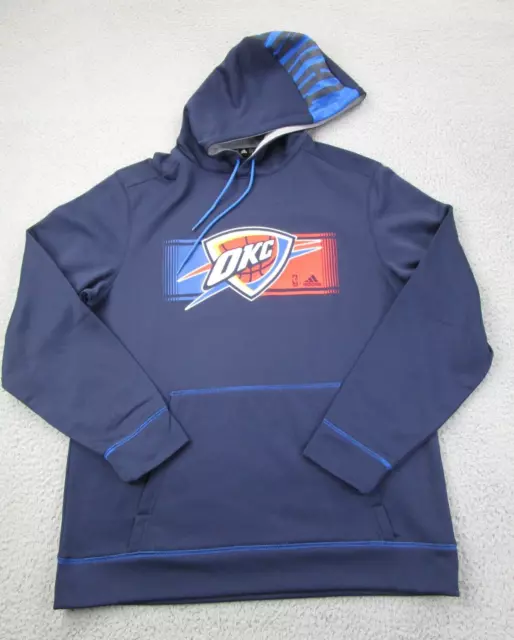 Oklahoma City Thunder Sweater Mens L Blue Adidas Climawarm Hoodie Sweatshirt