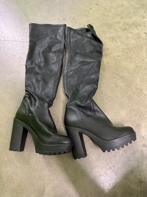 RIVER ISLAND BLACK chunky platform over knee boots Size UK 5 Euro 38 Goth winter 24.99