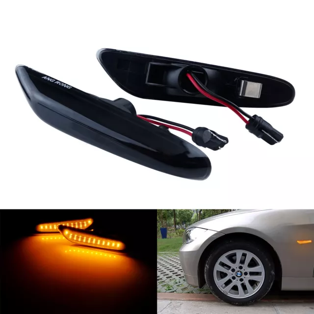 Pour BMW E60 E61 X3 E90 E91 E92 Amber LED Clignotants latéraux Répétiteur Noir