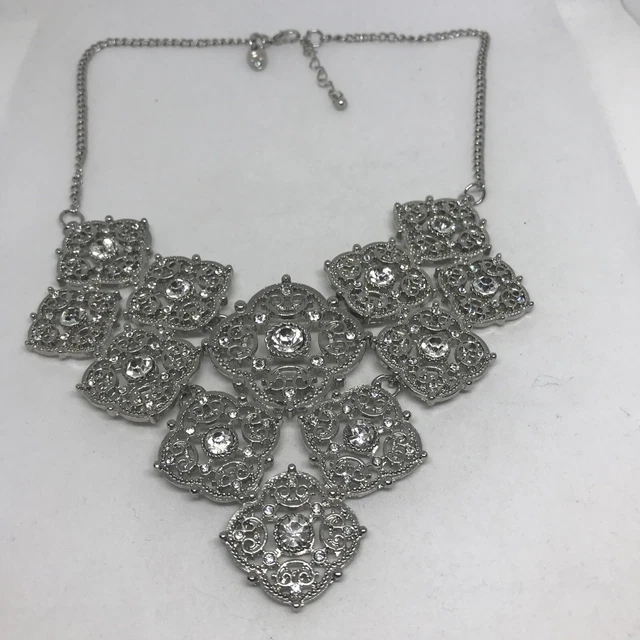 Charming Charlie C Signed Silver-Tone And Rhinestone Statement Necklace