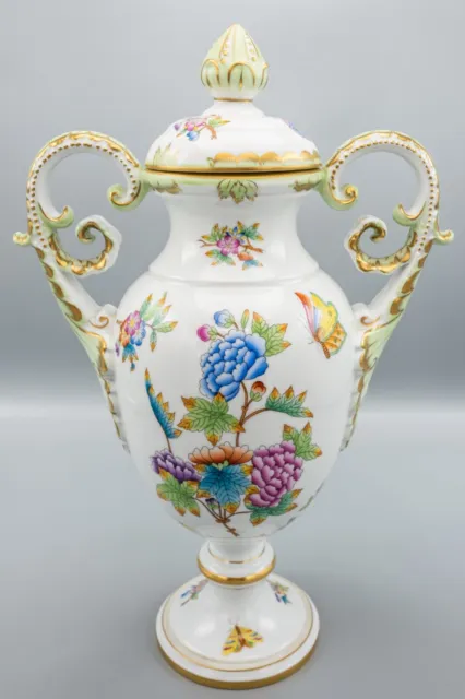 Herend Hungary Queen Victoria 6660 Footed Covered Urn Vase 14 1/2" FREE USA SHIP