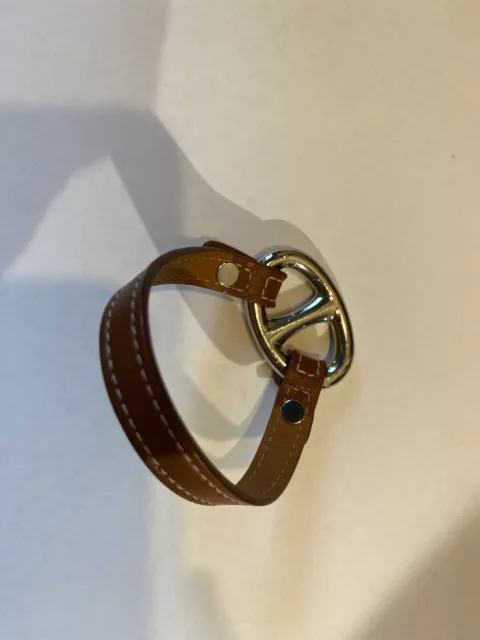 Bracelet Hermes Granville Chaîne  D’ancre En Argent 925 En Cuir