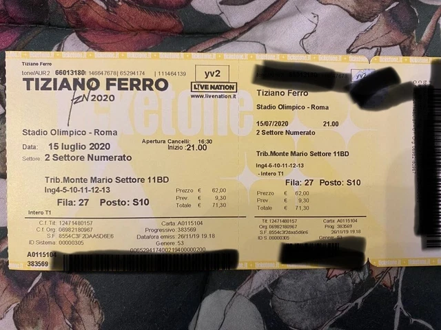 Biglietti concerto Tiziano Ferro - Stadio Olimpico prato gold 24/06/23