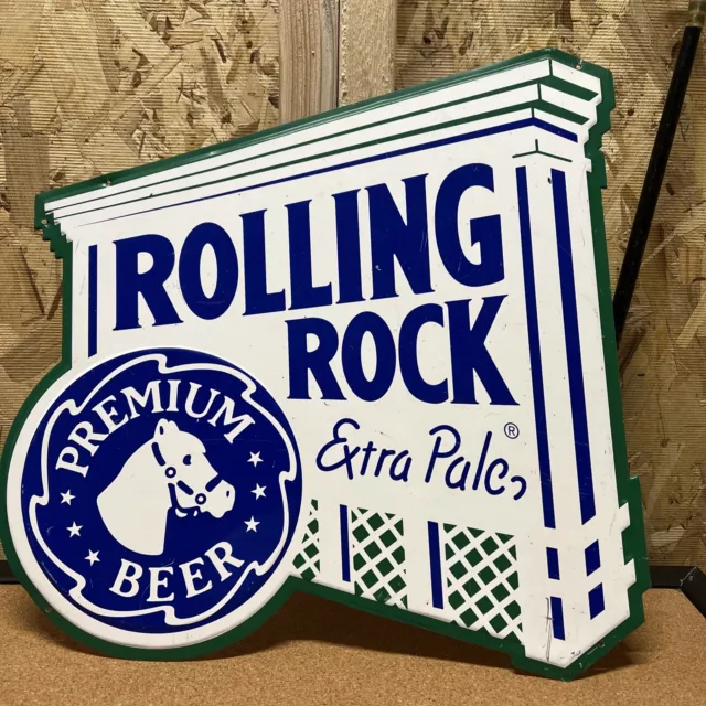 vintage sign rolling Rock 1990s Raised Graphics Metal Beer Sign Bar Tavern