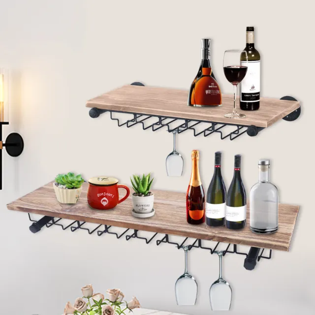 Wall-Mount Wine Rack Storage Shelf Glass Cup Holder Bottle Organizer Home Bar US