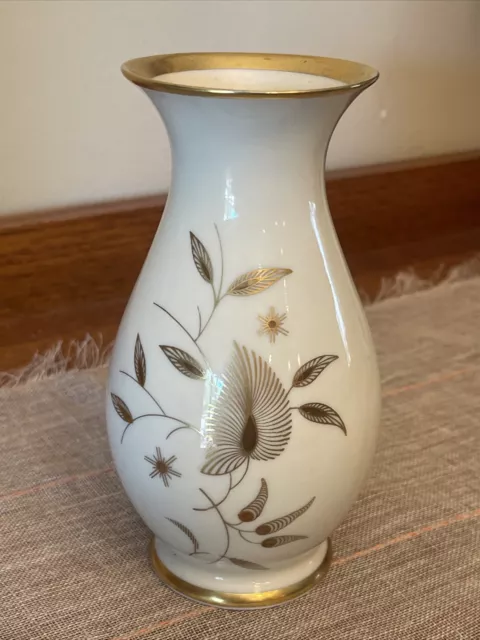 Royal Porzellan Bavaria Germany KM Ivory & Gold Midcentury Art Deco 6 3/8" Vase