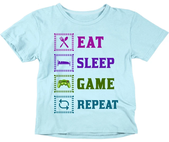 T-shirt Eat Sleep Game Repeat bambini ragazzi ragazze | serigrafia - gioco per giocatori