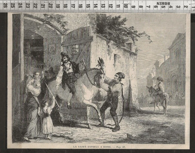 G363 / Gravure 1868 /  La Sainte Antoine A Rome