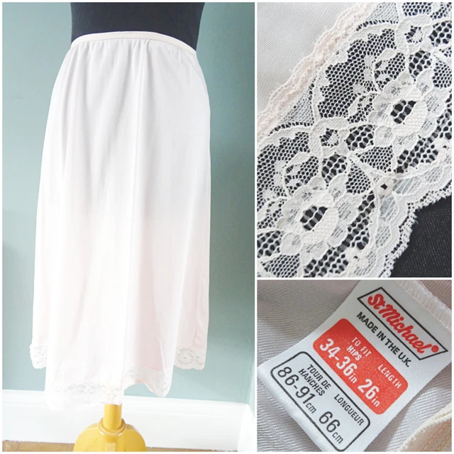 VINTAGE HALF SLIP Petticoat 1980s St Michael Peach Nylon Lace Ladies 36