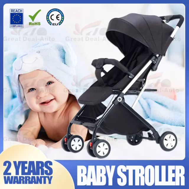 Black Lightweight Compact Baby Stroller Pram Easy Fold Travel AU