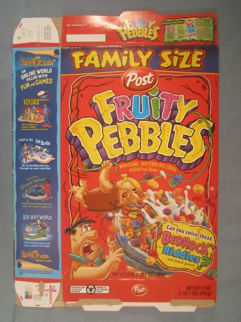2002 MT CEREAL Box POST Fruity Pebbles BEDROCK RIDDLES [Y155B3g] £13.04 ...