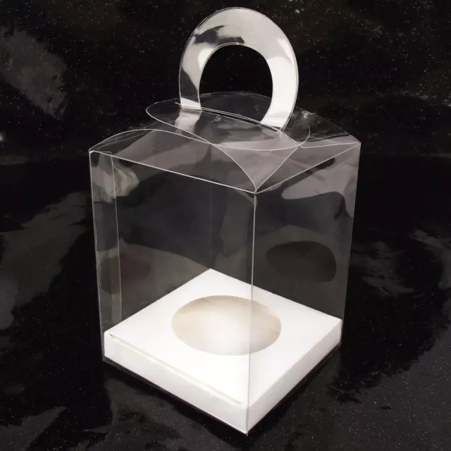 XL klare einzelne Cupcake-Boxen mit Griffen! Kunststoff PVC Muffin Größe Kristall