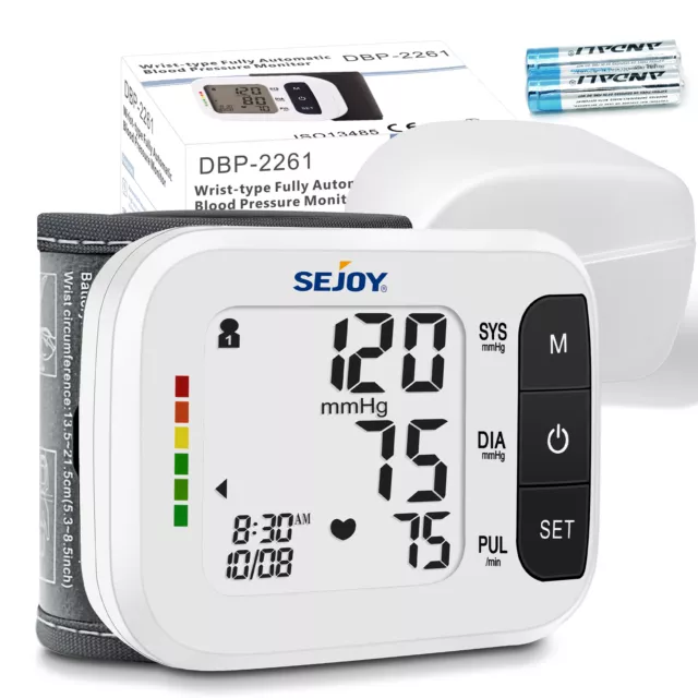 SEJOY Automatic Digital Blood Pressure Monitor Wrist BP Cuff Rate Heart Machine