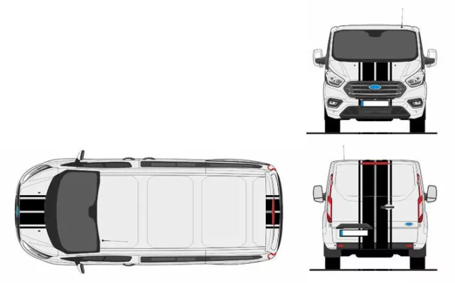 Double Bandes Filet Racing Stripes Vinyle pour FORD Transit Custom BD802-3 2