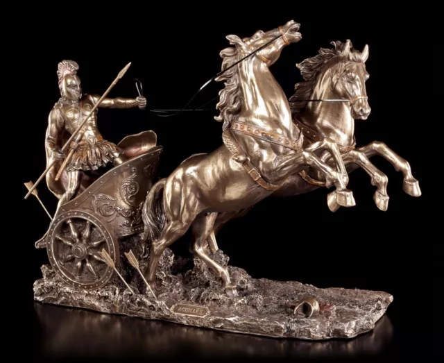 Achilles Figur im Streitwagen mit Pferden - Veronese Statue Bronze-Optik