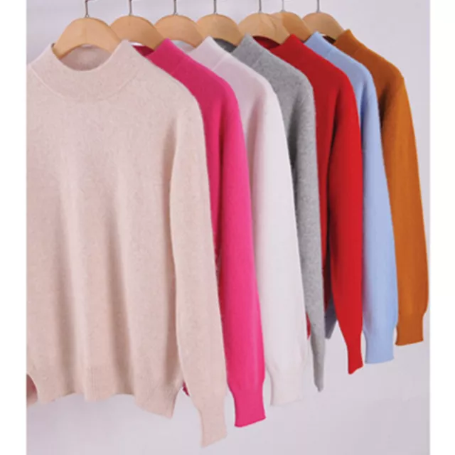 Womens Slim Sweater Knitted Half-Turtleneck Soft Cashmere wool Jumper Pullover