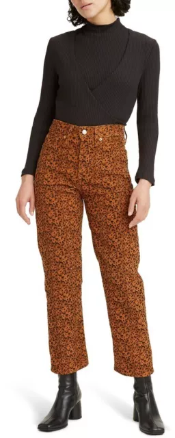 Levis Wedgie Straight Womens 30 Corduroy Leopard High Rise Button Fly Pants NWT 2