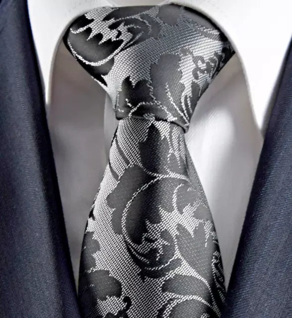 Demask Designer Premium Silver Tie Grey Black Floral Mens Wedding Paisley 236 UK