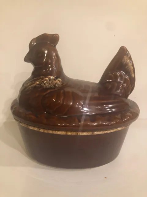 Hull Oven Proof USA Brown Drip Large Hen Chicken Nest / Rooster Casserole