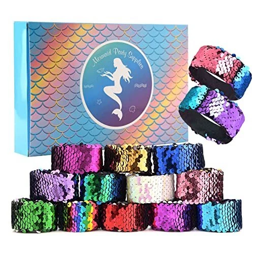 16 Pcs Magic Sequins The Mermaid Bracelets 2-Color Sequin Reversible Glitter