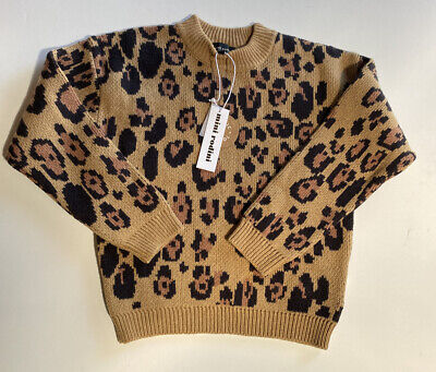 Nwt Mini Rodini Girl’s Leo Knited Crewneck Sweater Leopard Organic Wool 140/146