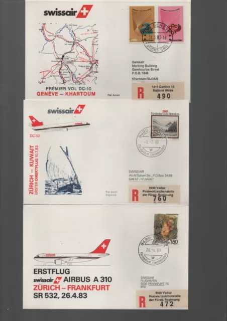 Lot De 6 Enveloppes 1Er Jour De Vol Compagnie Swissair (Voir Photos)