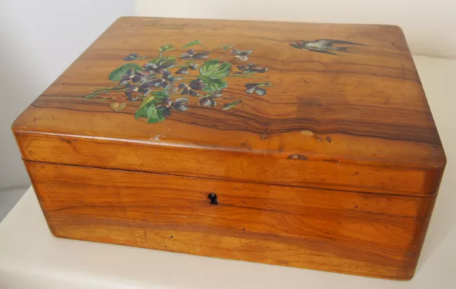 Ancienne grande boîte à bijoux bois olivier Souvenir BANDOL
