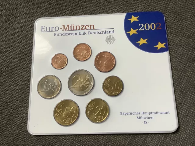 2002 Germany Official 8 coin FDC Euro Munzen Set [1c - €2] Munchen D Pack