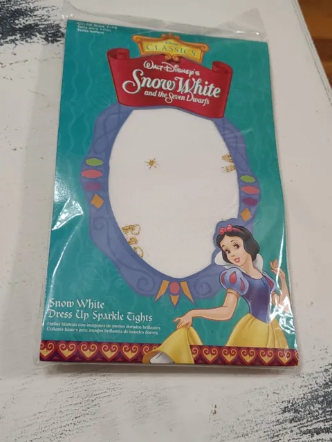 VTG Disney Classics Snow White Tights Dress Up Sparkle Gold Bows Sz 7-10 NEW