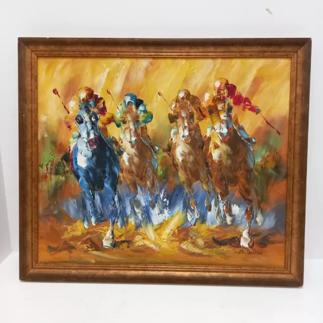 Horse Racing Oil Painting Canvas Signed A Vevcia Framed Art Large RMF53-SJT