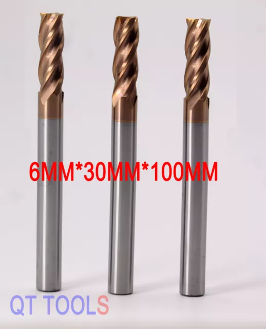 3Pcs 6MM*100MM Tungsten Carbide End Mill 4 Flutes CNC Milling Cutter Drill HRC55